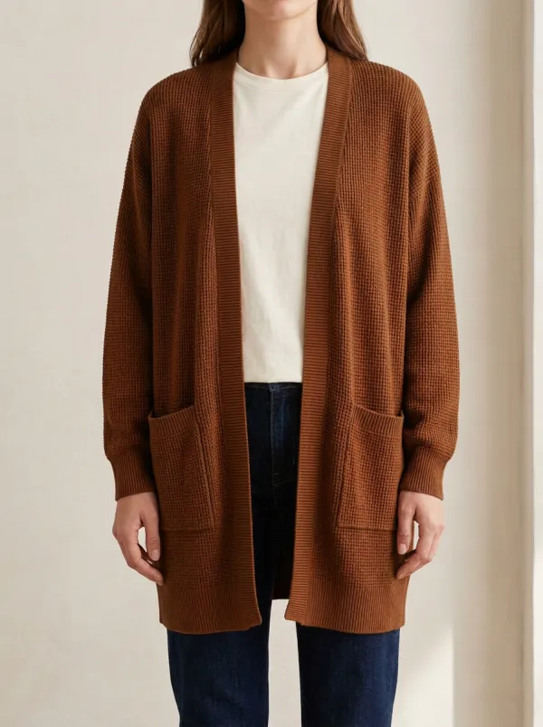 Waffle-Knit Knit Cardigan