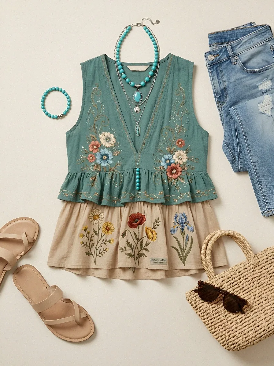 Women's Boho Floral Vintage Wildflower Printed Sleeveless Top