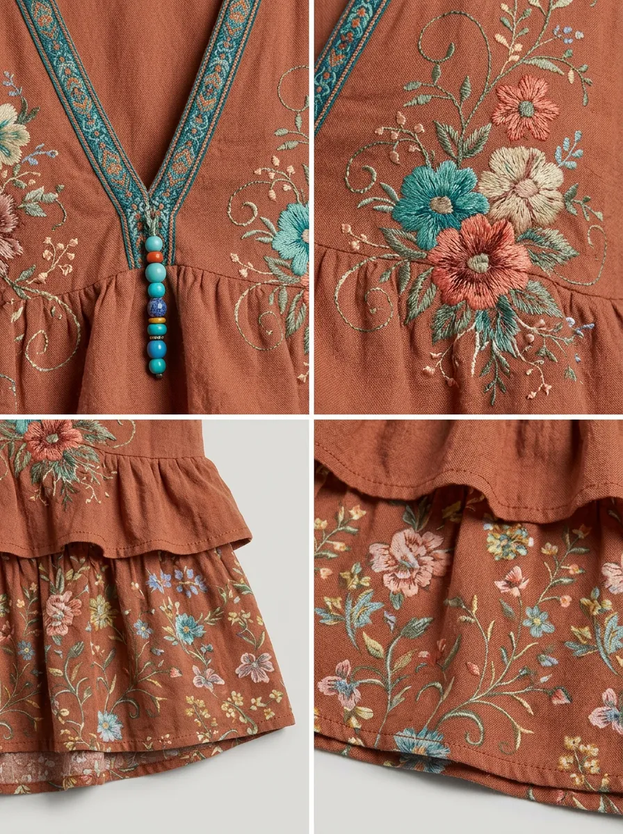 Women's Boho Floral Vintage Botanical Printed Short Sleeve Top