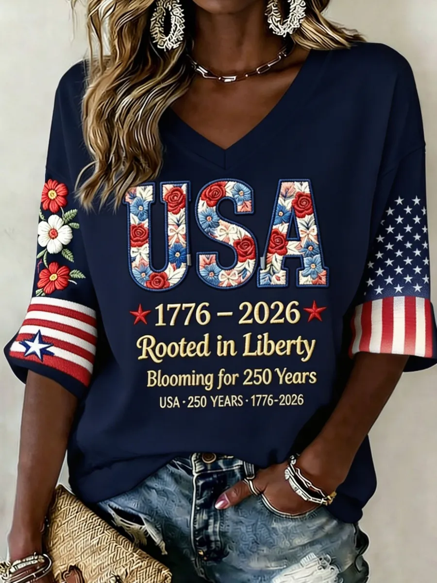 Women's USA Star-and-Stripes Print Casual Top
