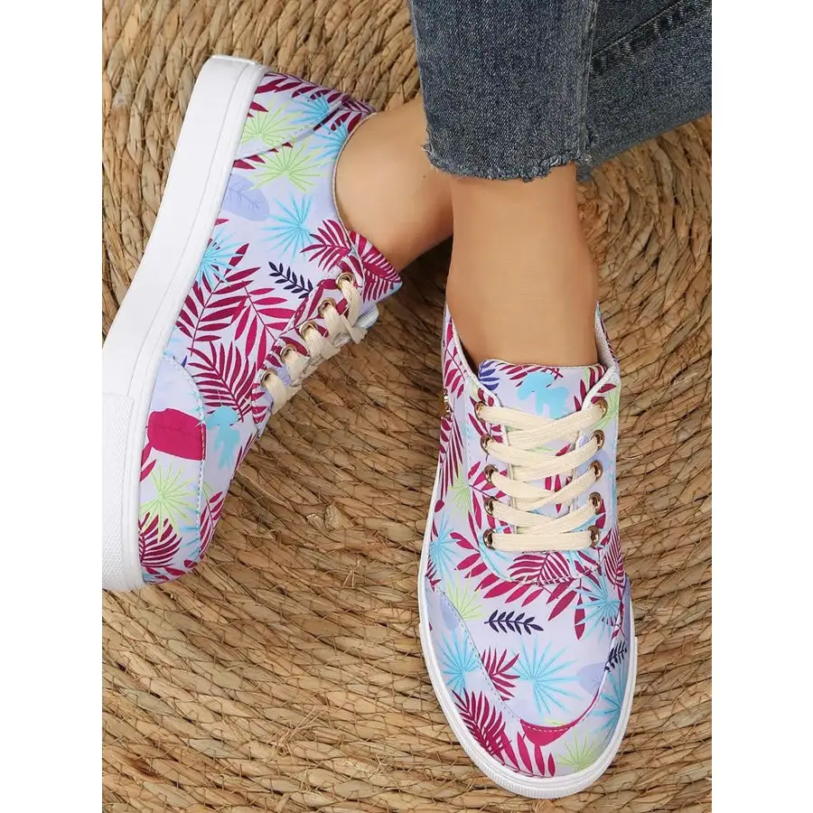 Tropical Leaf Print Canvas Sneakers