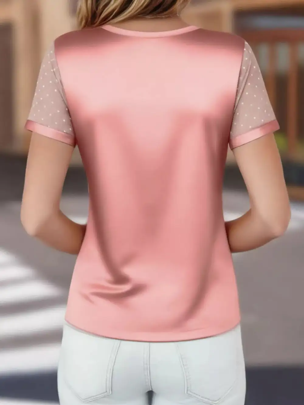 Sheer Sleeve V Neck Top