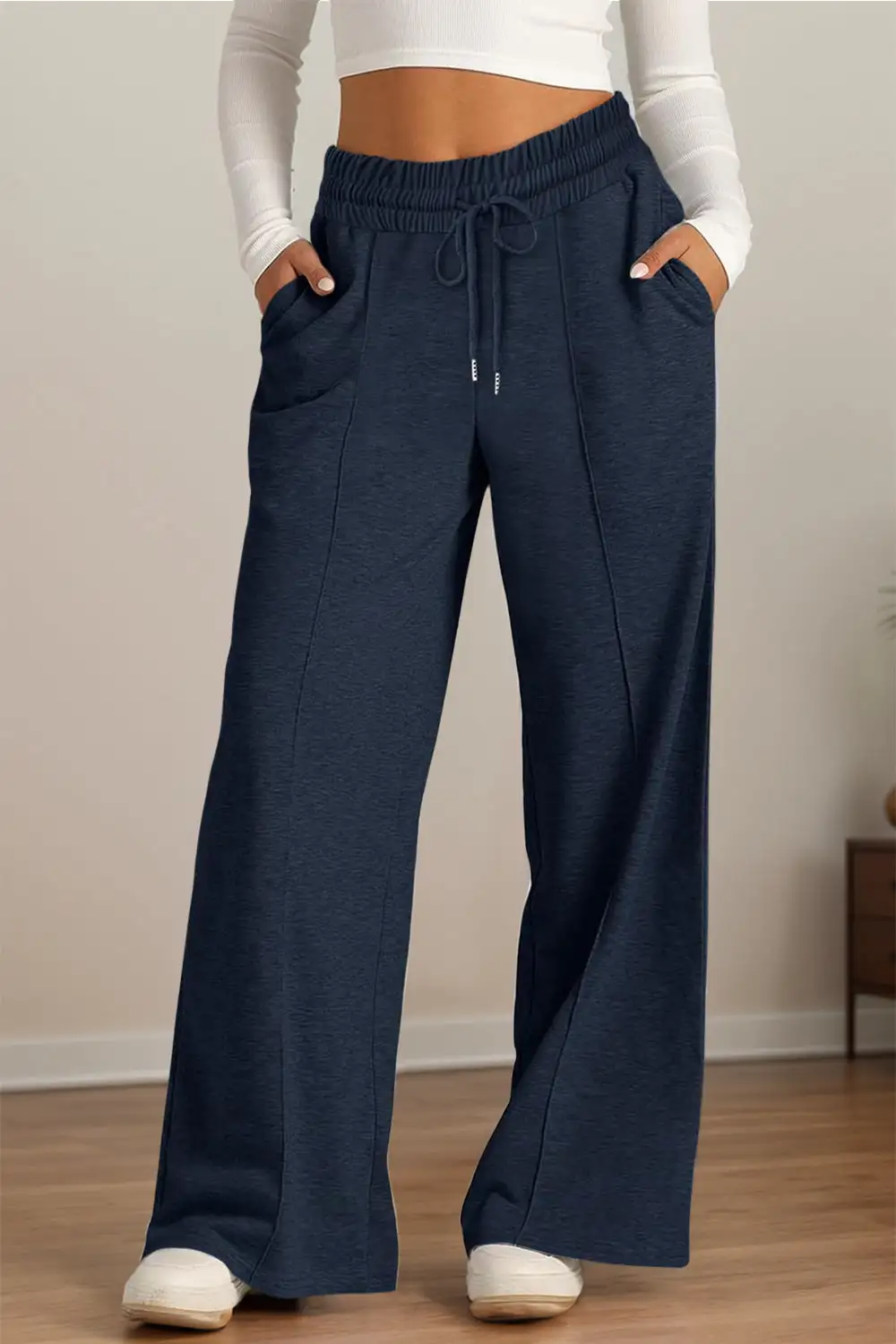 Relaxed Drawstring Elastic Waist Wide Leg Pants