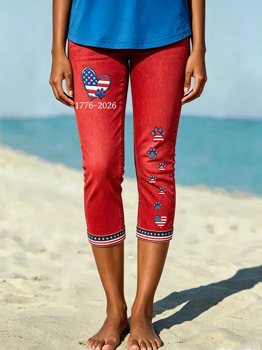 Women's American Paw Print Denim Pattern Leggings