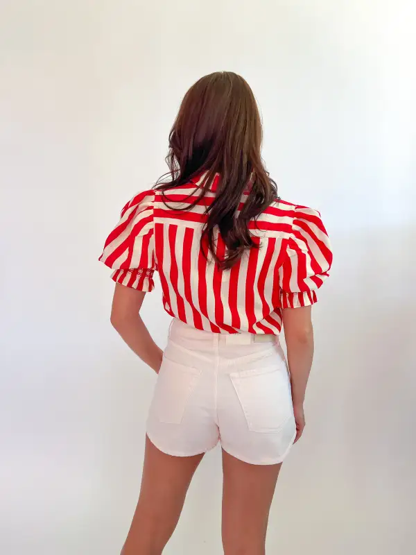 Printed Striped Smocked Blouse