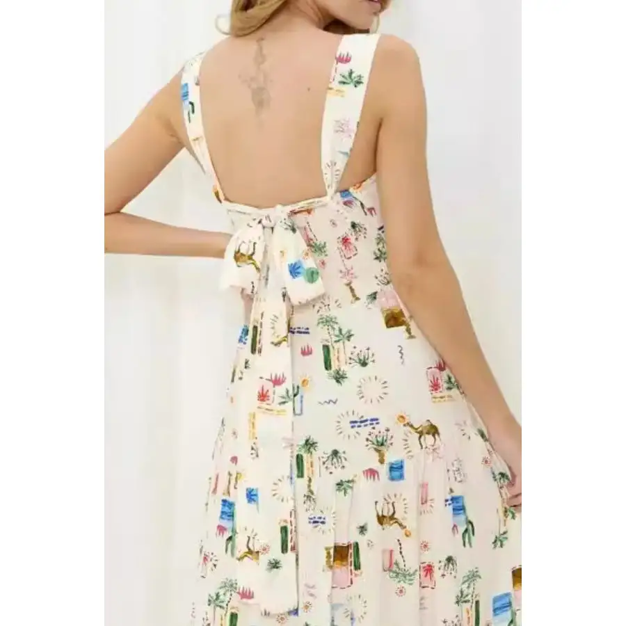 Printed Square Neck Wide Strap Maxi Dress