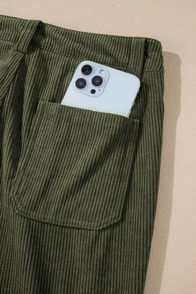 High Waist Square Pocket Corduroy Pants