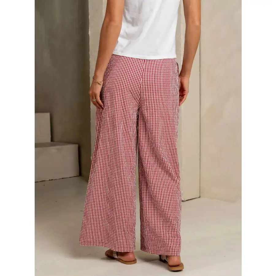 Gingham Print Wide Leg Casual Pants