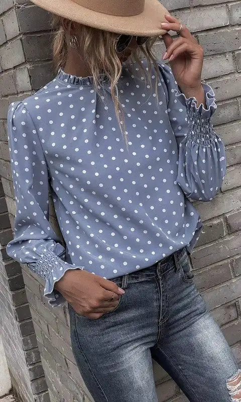 Polka Dot Lantern Sleeve Blouse