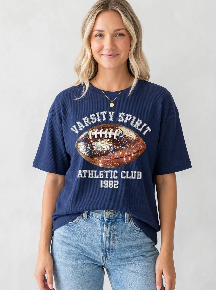 Women's Bold Gridiron Ball Sparkle Crewneck T-Shirt