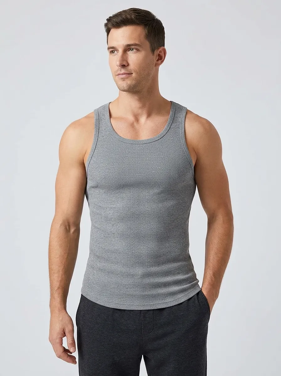Soft-Look Ribbed Men's Fitted Tank Top