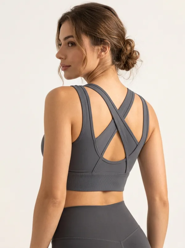 Women's Ribbed Cross Back Workout Bra