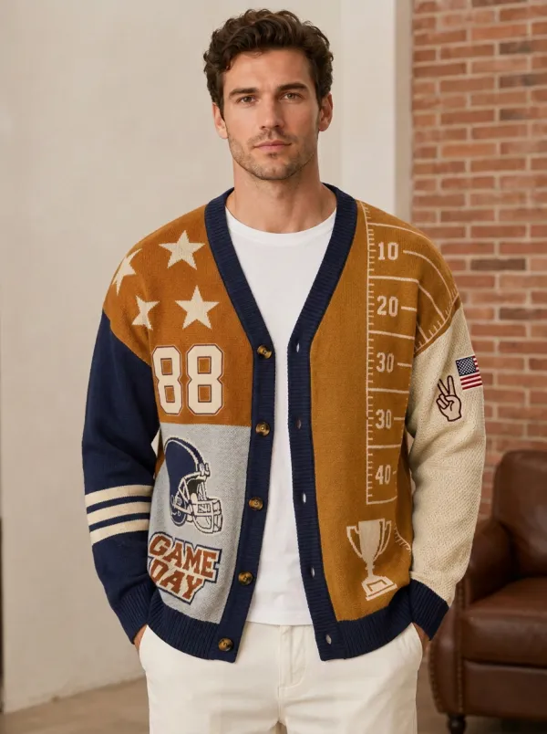 Men's Football Game Day Helmet Trophy Cardigan
