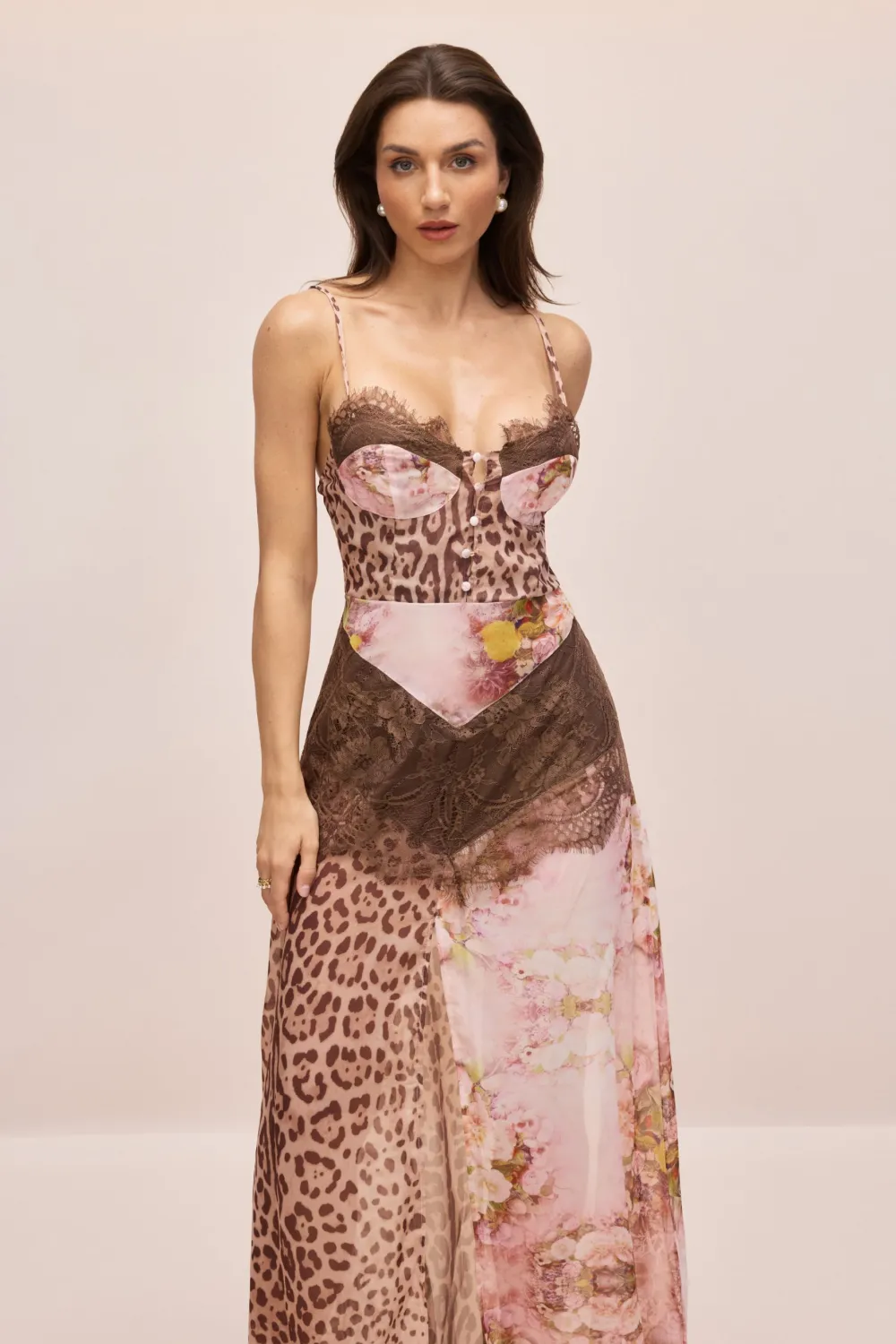 Jeanne Leopard Print Lace Trim Maxi Dress