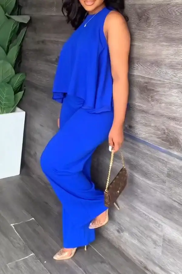 Ruffle Overlay Commuting Pant Suit
