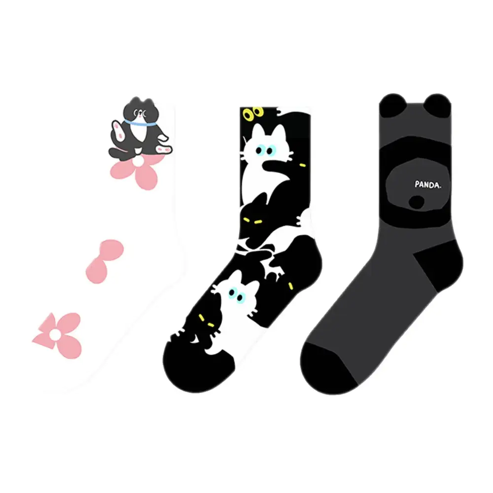 Playful Cat Floral Crew Socks