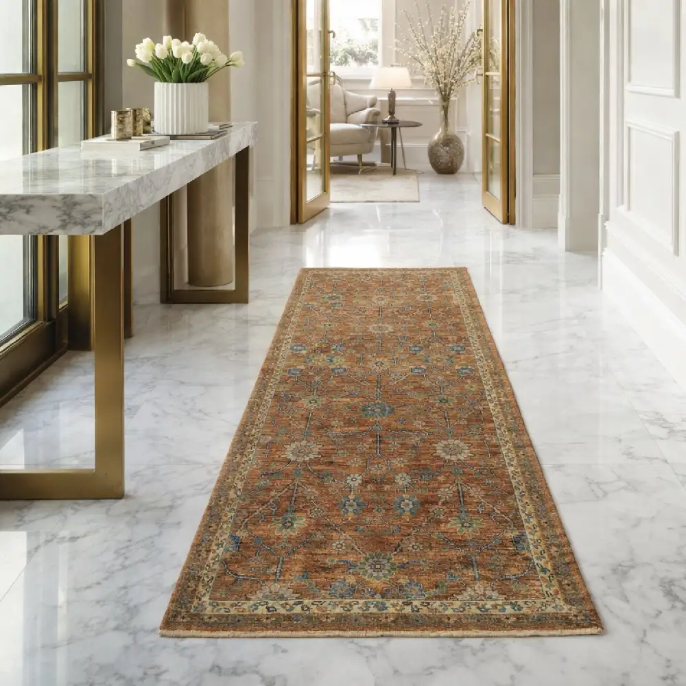 Geometric Hand-Knotted Wool Table Runner