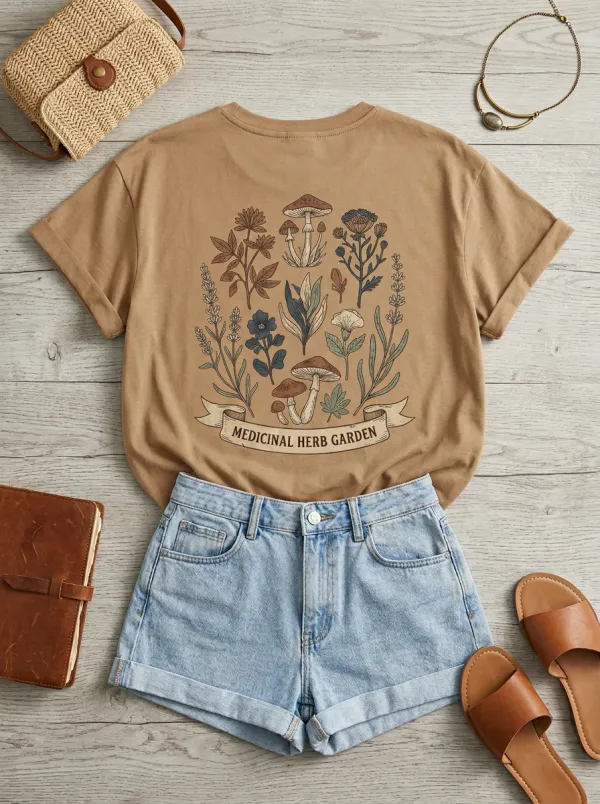 Botanical Mushroom Medicinal Herb Garden T-Shirt