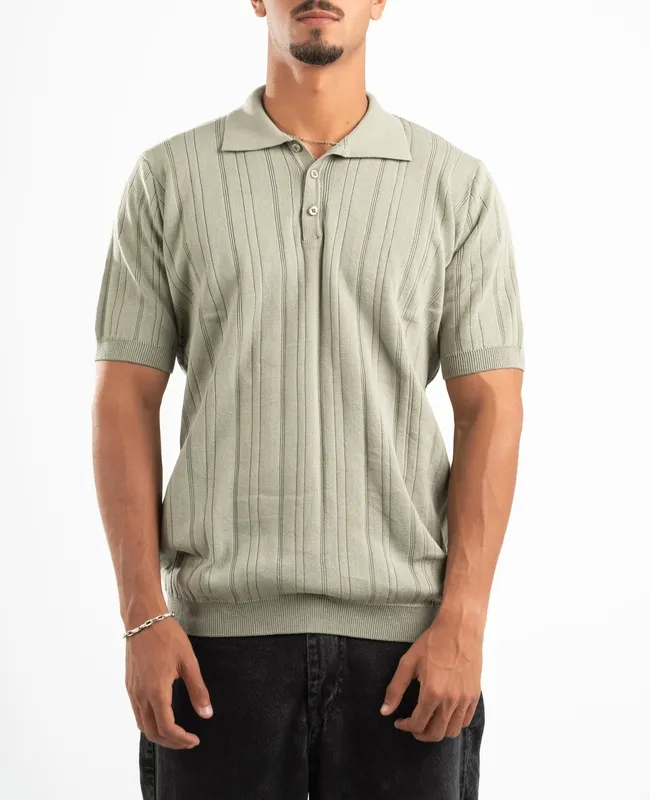 Mint Ribbed Knit Polo Shirt