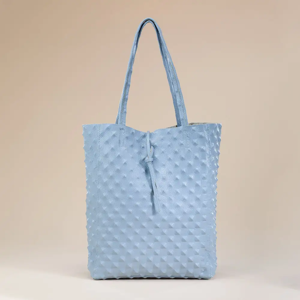 Leather Studded Ostrich Texture Tote Bag