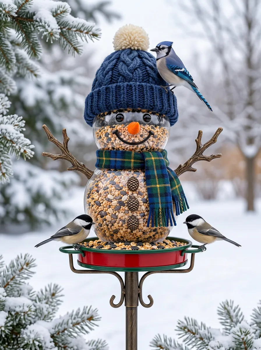 Snowman Blue Jay Christmas Bird Feeder