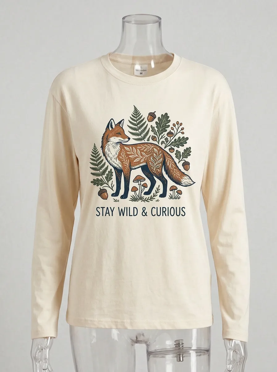 Nature Lover Fox Forest Mushroom Long Sleeve Shirt