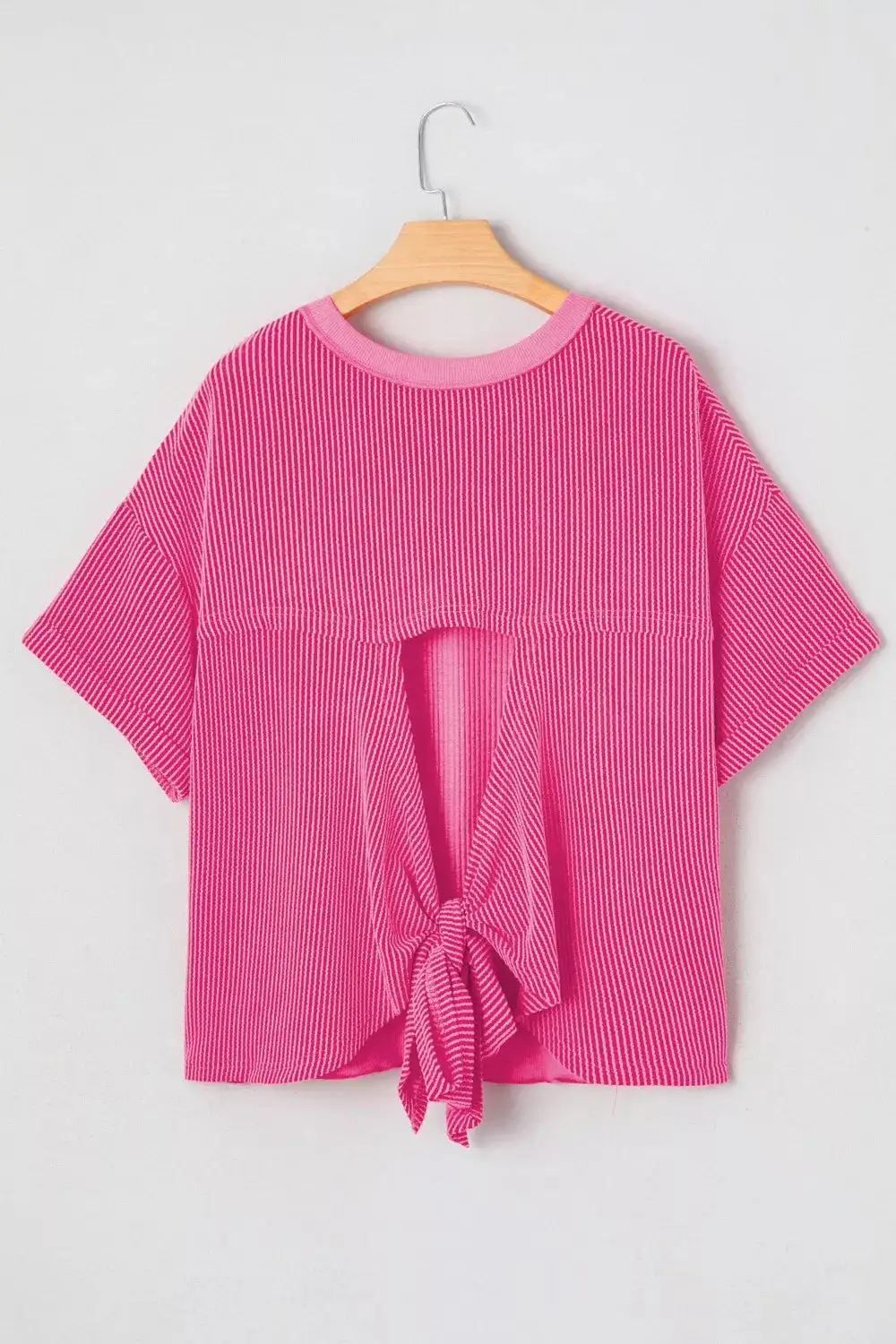 Spiral Ribbed Cutout Bow Knot Back Oversize