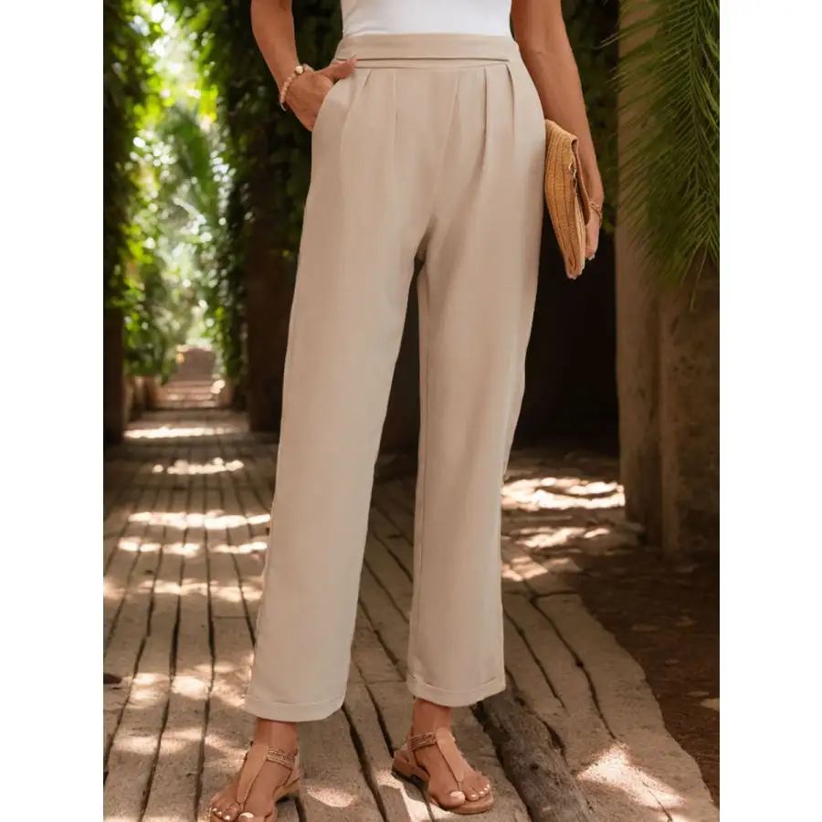 Ruched Half Elastic Waist Pants
