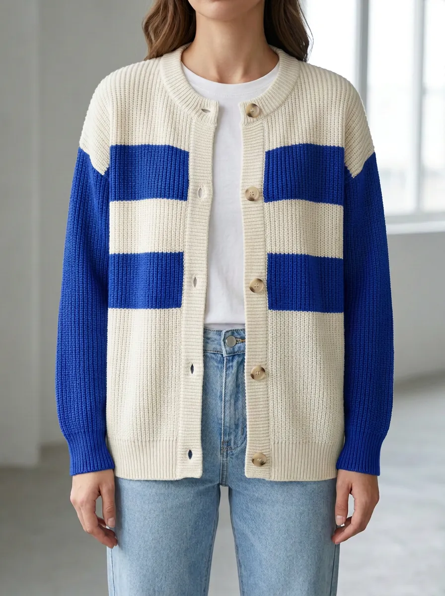 Classic Knit Distinctive Rugby Striped Knit Cardigan