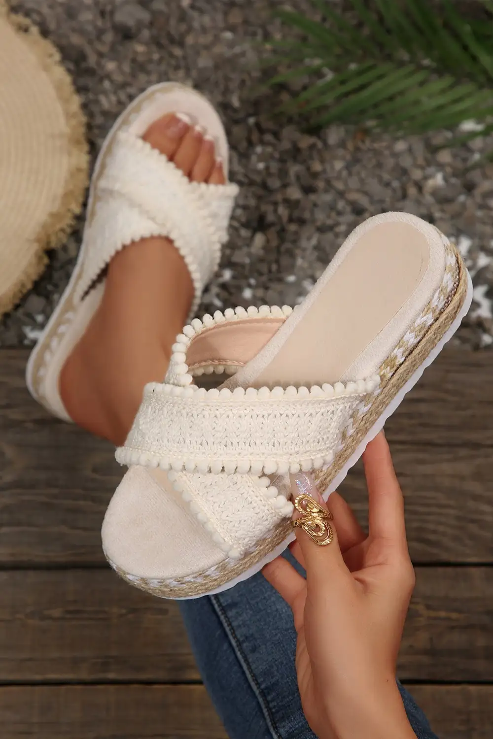 Knit Platform Slide Slippers