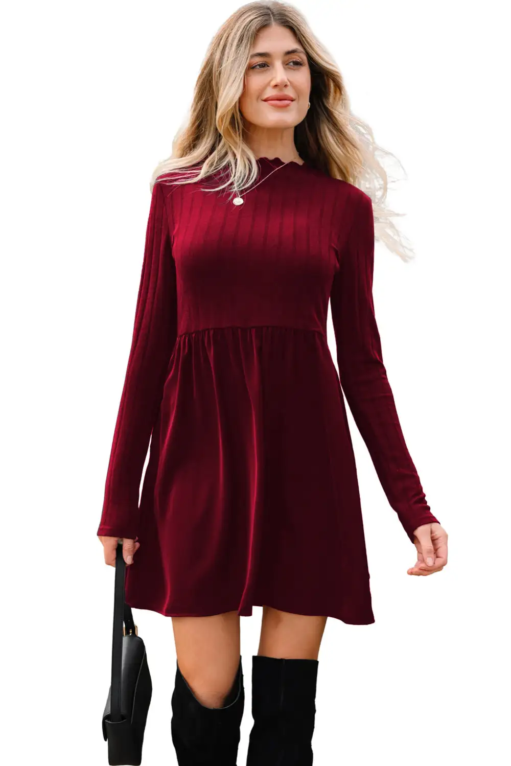 Polished Detail Patchwork Ribbed Knit Mini Dress