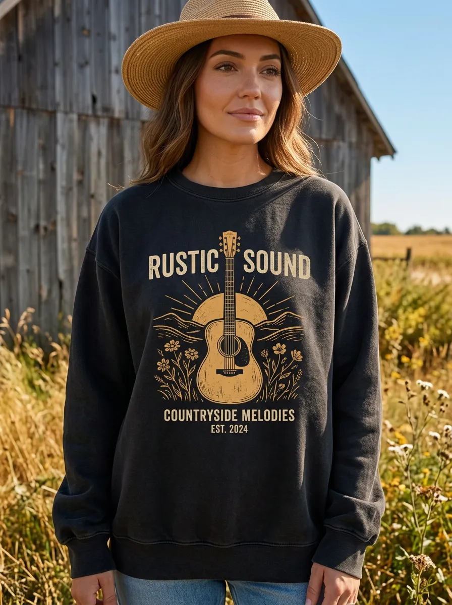 Western Music Guitar Floral Music Graphic Crewneck Sweatshirt