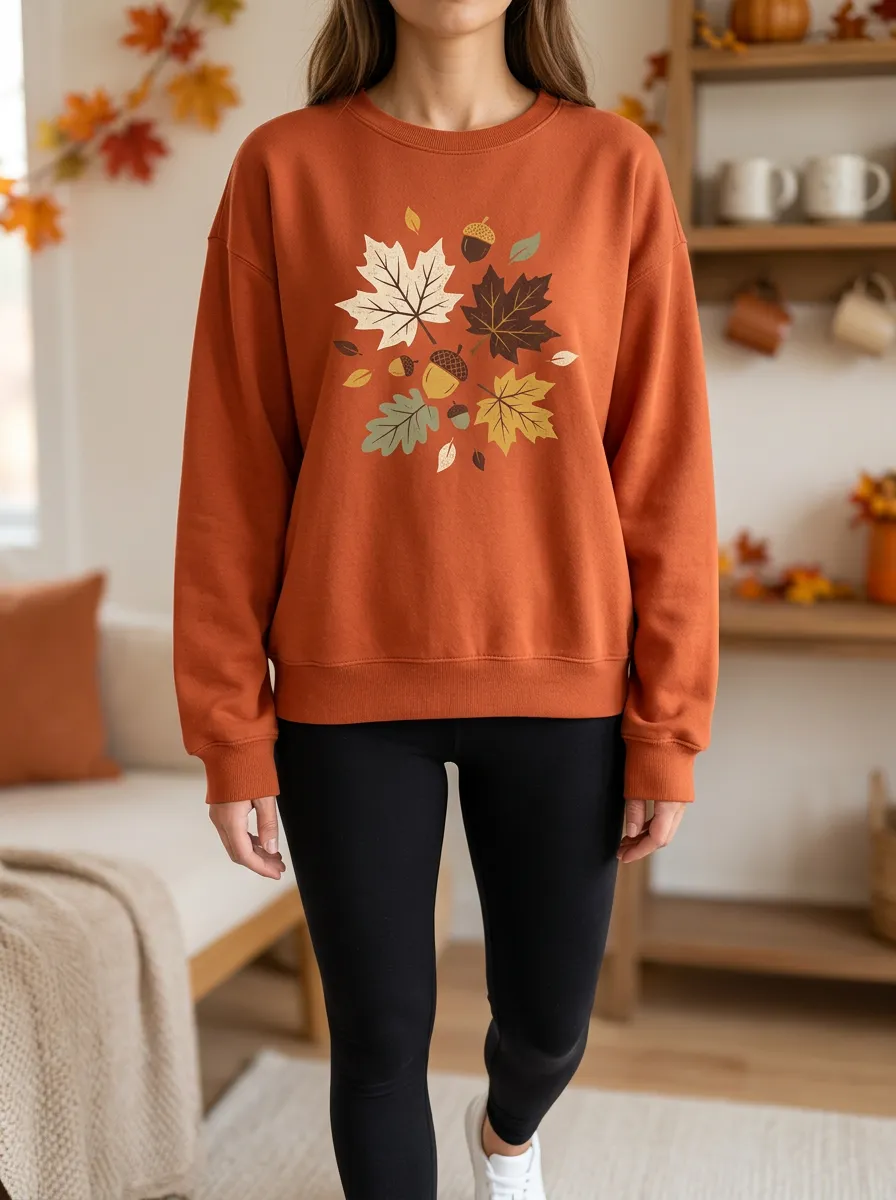 Relaxed Silhouette Maple-Leaf Printed Acorn Graphic Sweatshirt