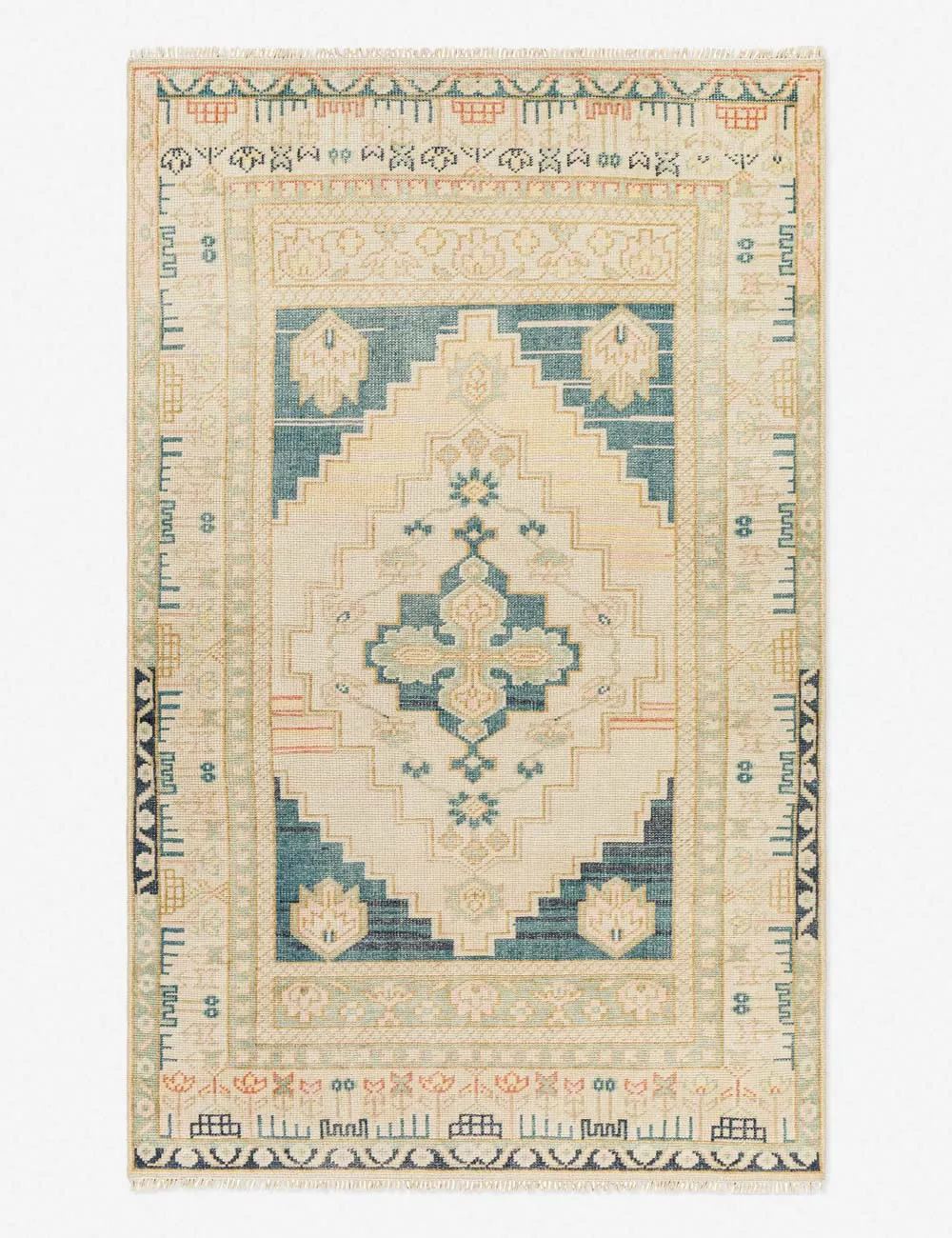Performance Medallion Traditional Motif Distressed Hand Knotted Wool Blend Area Rug