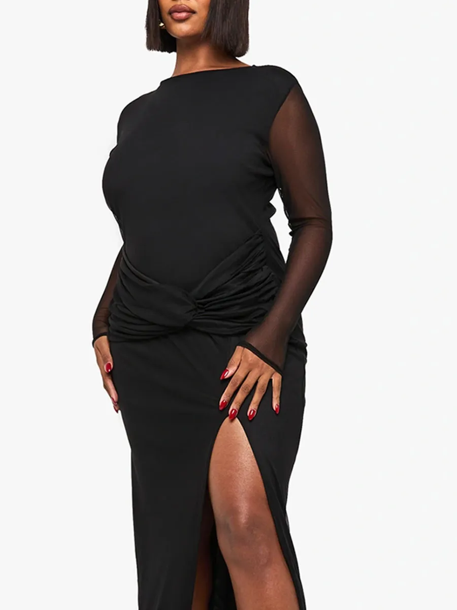 Black Cold Shoulder Sheer Mesh Maxi Dress