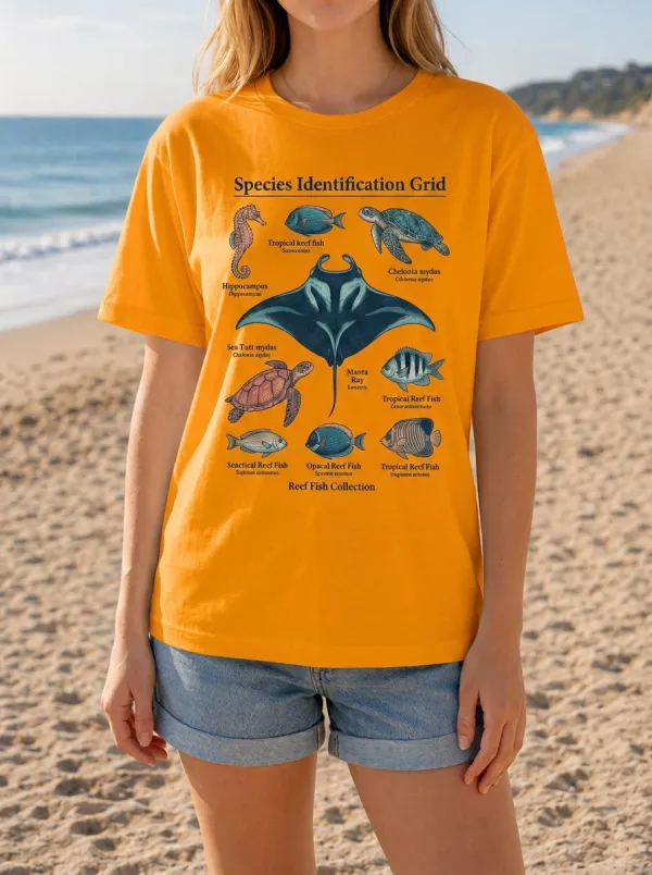 Women's Marine Biology Lover Sea Life Species Printed T-shirt