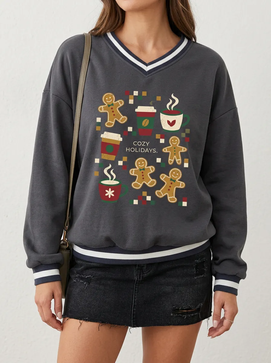 Christmas Cozy Holidays Gingerbread Coffee Print Sweatshirt
