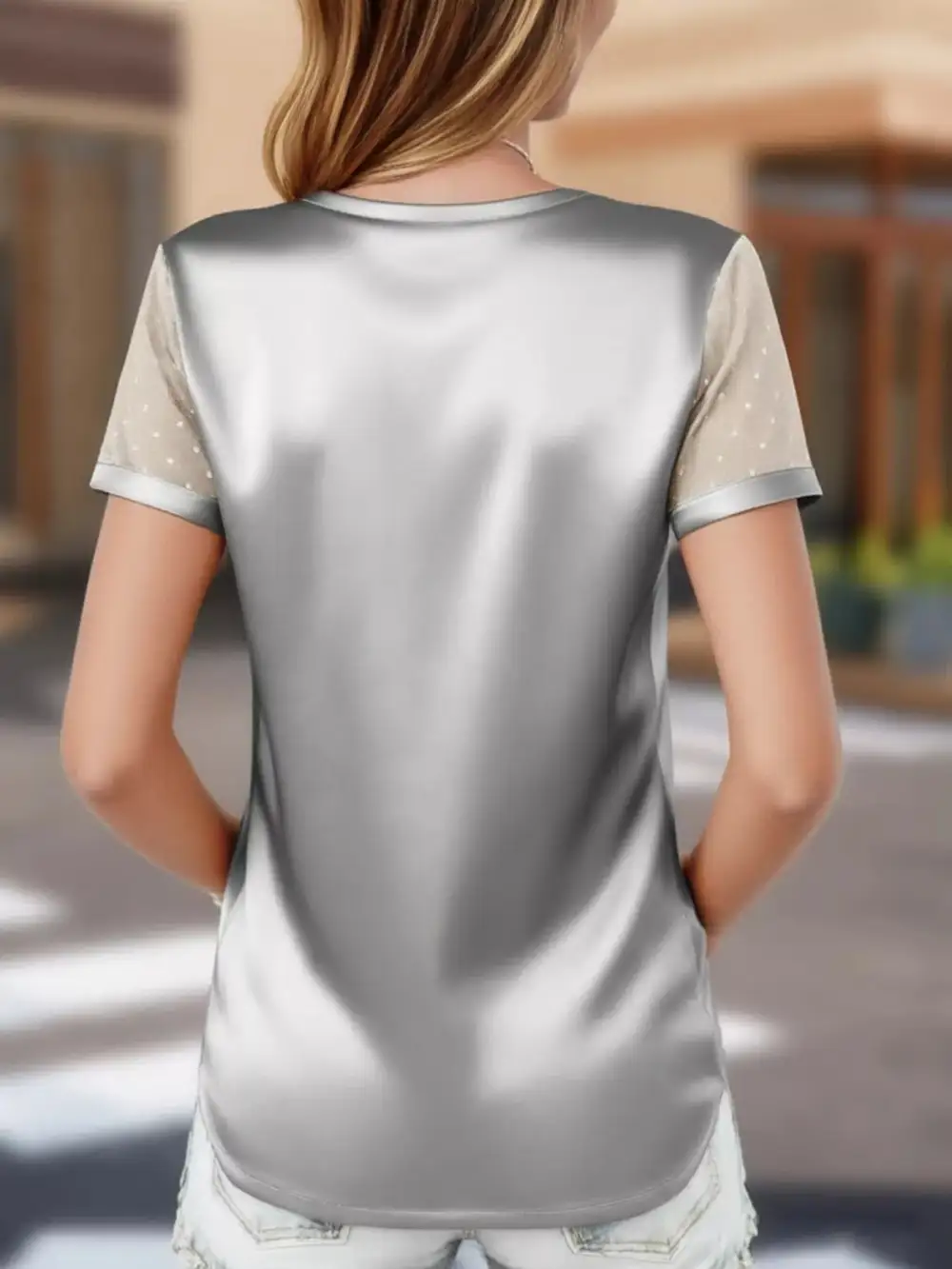 Sheer Sleeve V Neck Top