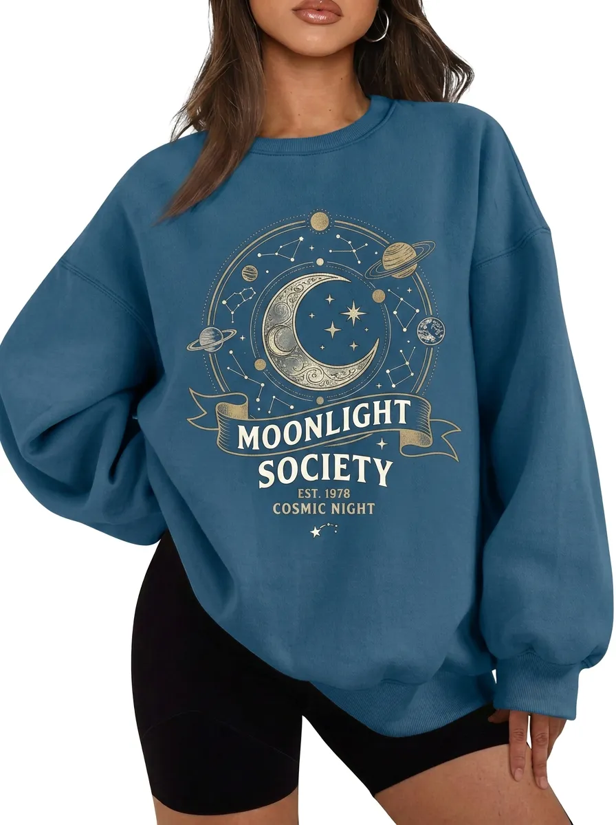 Women's Moonlight Society Celestial Moon Stars Printed T-shirt