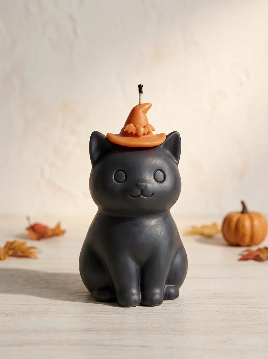 Halloween Cat Witch Hat Shaped Wax Candle