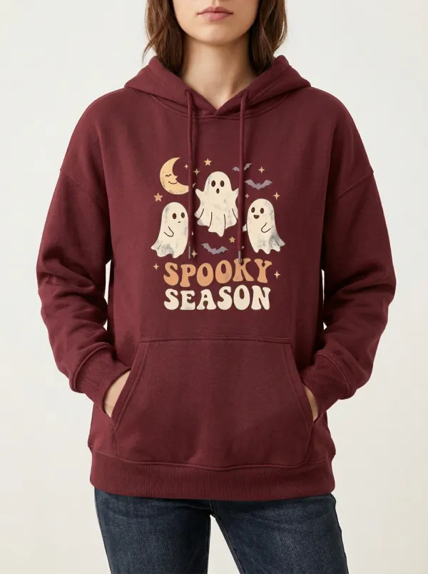 Women's Halloween Spooky Season Ghost Moon Printed Hoodie