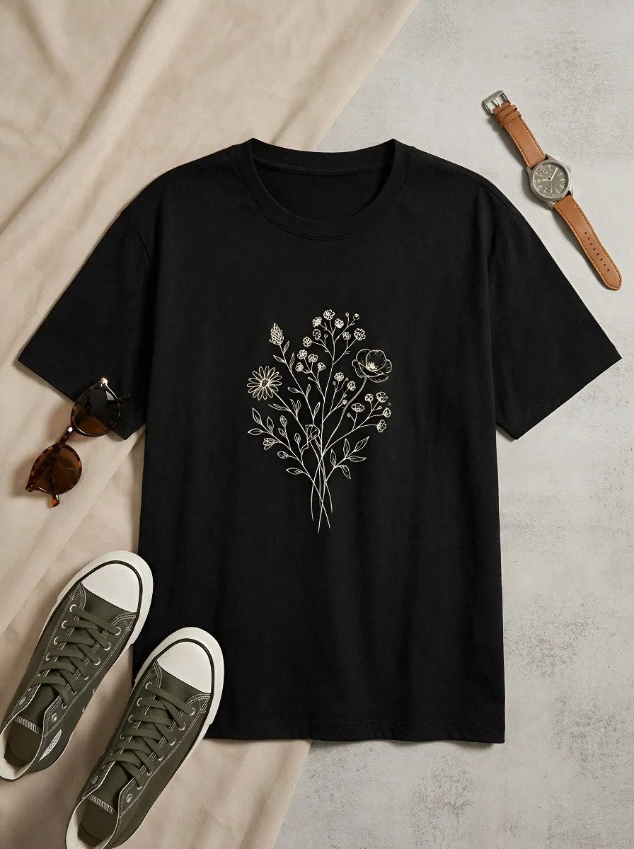 Women's Botanical Nature Lover Wildflower Bouquet Printed T-shirt
