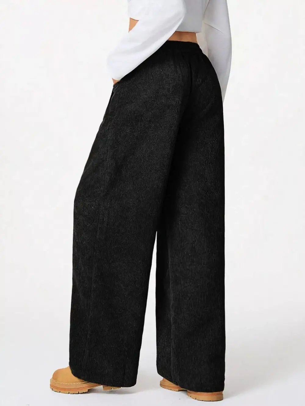 Corduroy Drawstring Relaxed Fit Pocketed Casual Pants