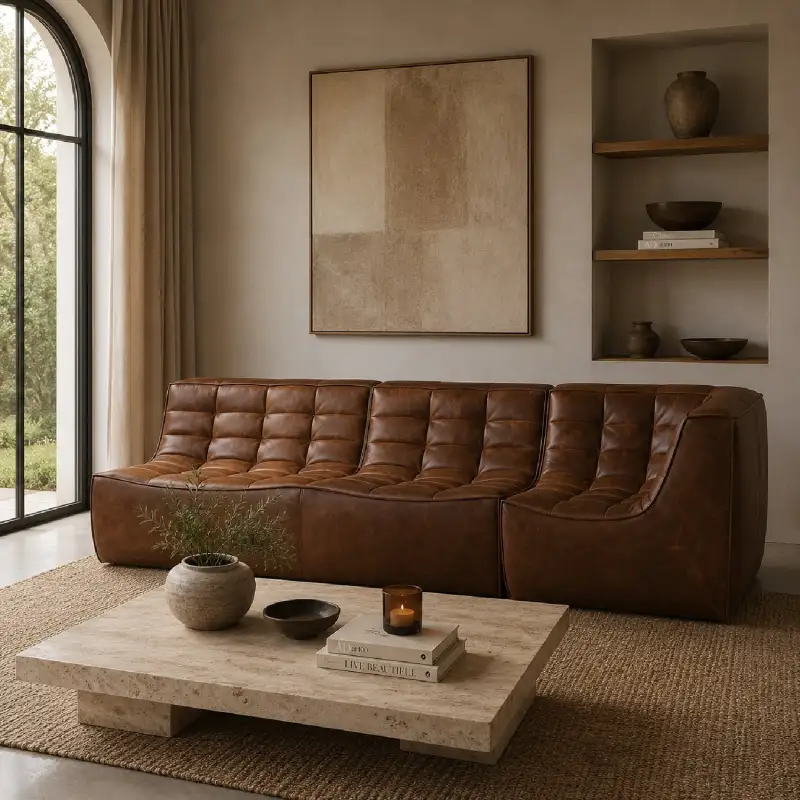 Textured Modular Leather Sofa