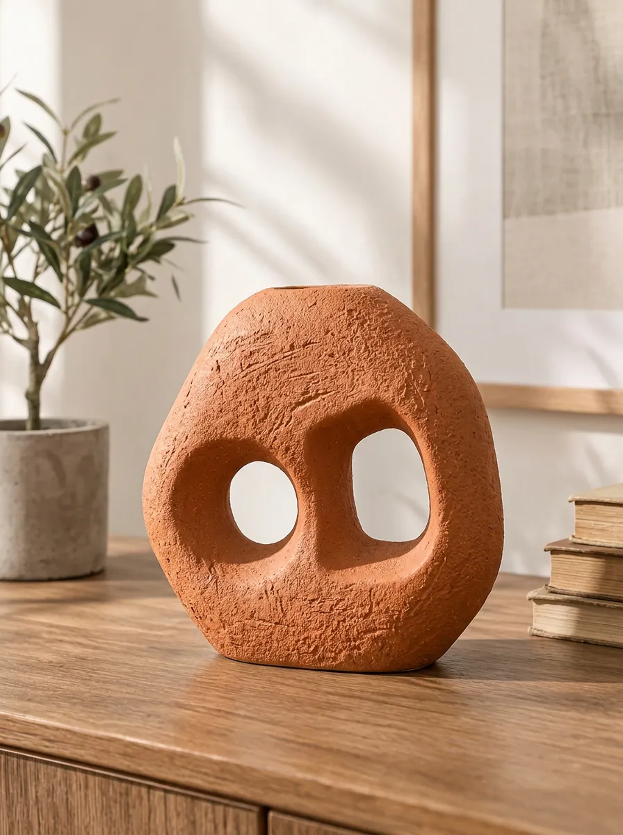 Modern Home Decor Terracotta Textured Abstract Hollow Vase