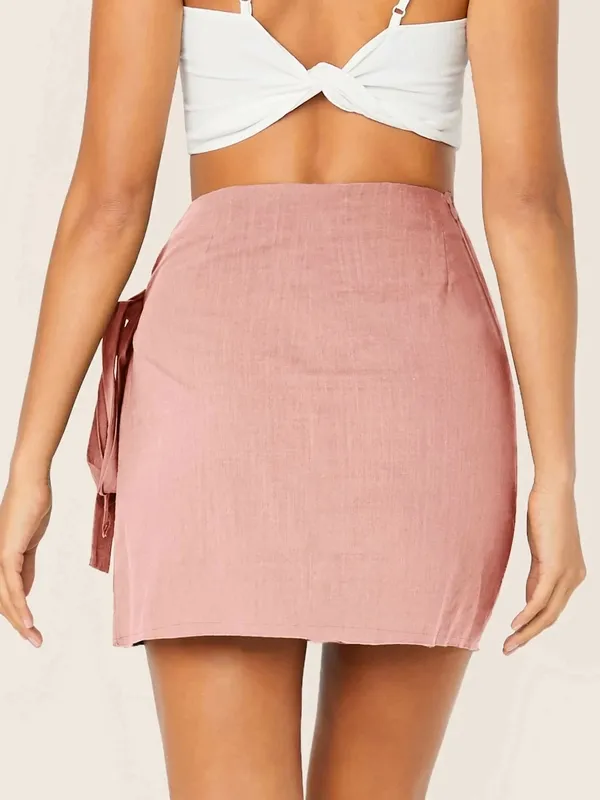 Pink Wrap Drawstring Skirt