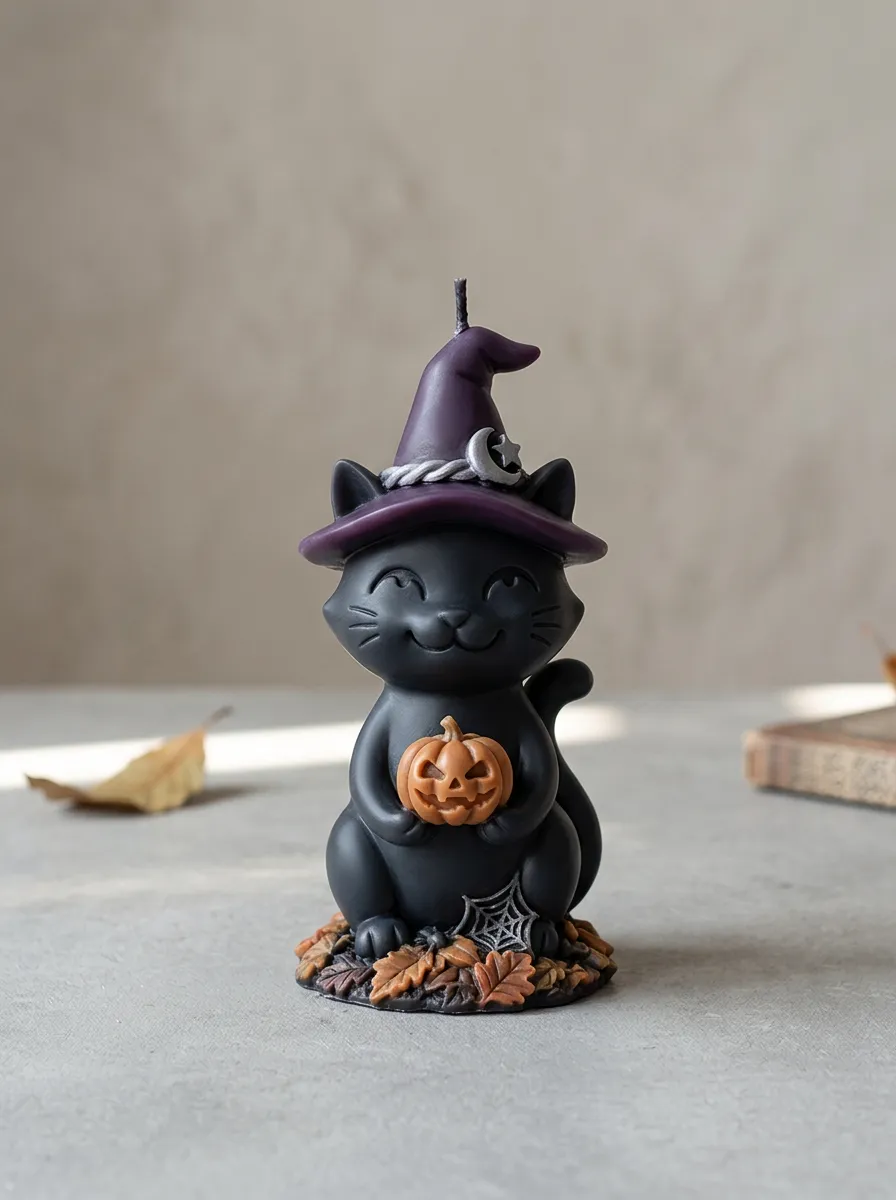 Halloween Witch Cat Pumpkin Shaped Candle