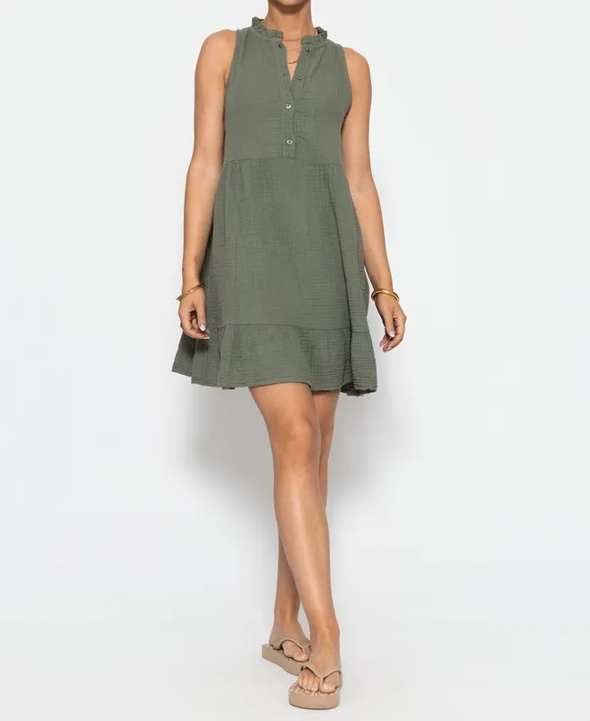 Khaki Ruffle Sleeveless Dress