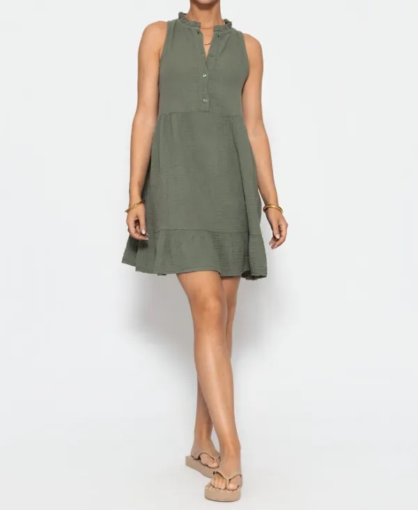 Khaki Ruffle Sleeveless Dress