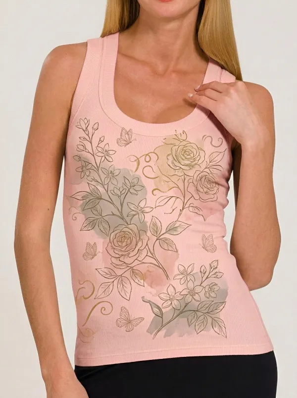 Women's Floral Butterfly Aesthetic Watercolor Printed Tank Top